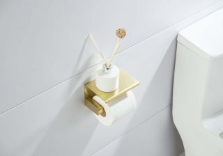 Бумагодержатель с полкой Aquatek Европа AQ4939BG шлифованное золото